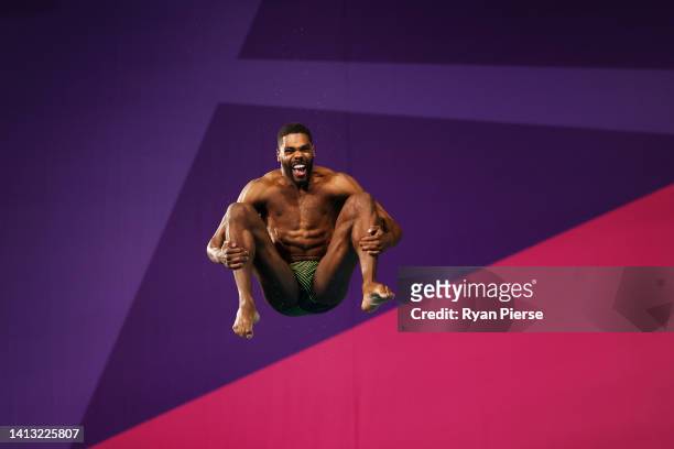 Yona Roshen Knight-Wisdom of Team Jamaica competes in the Men's 3m Springboard Preliminary on day nine of the Birmingham 2022 Commonwealth Games at...