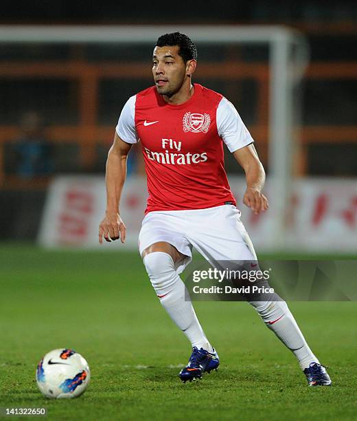 Andre Santos of Arsenal during the Barclays Premier Reserve League match between Arsenal Reserves and West Bromwich Albion Reserves at Underhill...