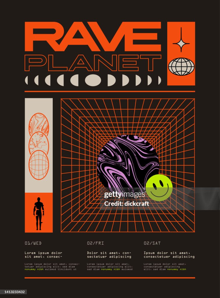 Best Rave Design Rave Party Poster Or Flyer Design Template With Modern Retrowave ...