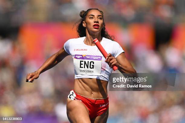 Ashleigh Nelson of Team England competes during the Women's 4 x 100m Relay - Round 1 - Heat 2 on day nine of the Birmingham 2022 Commonwealth Games...