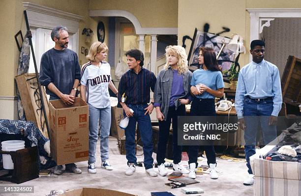 All In The Neighborhood: Part 2" Episode 18 -- Pictured: Michael Gross as Steven Keaton, Meredith Baxter as Elyse Keaton, Michael J. Fox as Alex P....