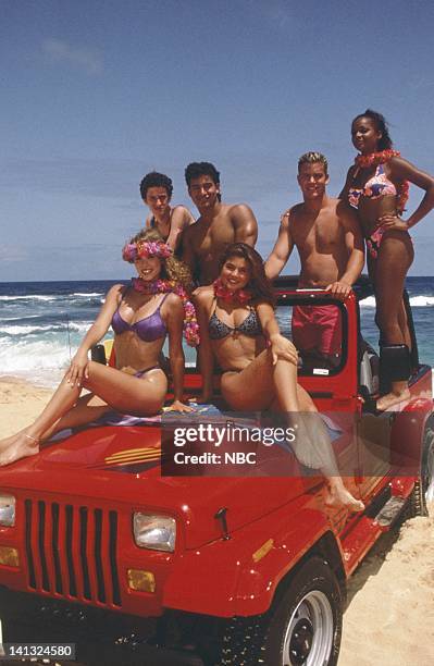 Air Date -- Pictured: Elizabeth Berkley as Jessie Spano, Tiffani Thiessen as Kelly Kapowski, Dustin Diamond as Screech Powers, Mario Lopez as A.C....