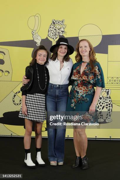 Hala Finley, Juliette Binoche and director Anna Gutto attend the 75th Locarno Film Festival photocall on August 06, 2022 in Locarno, Switzerland.