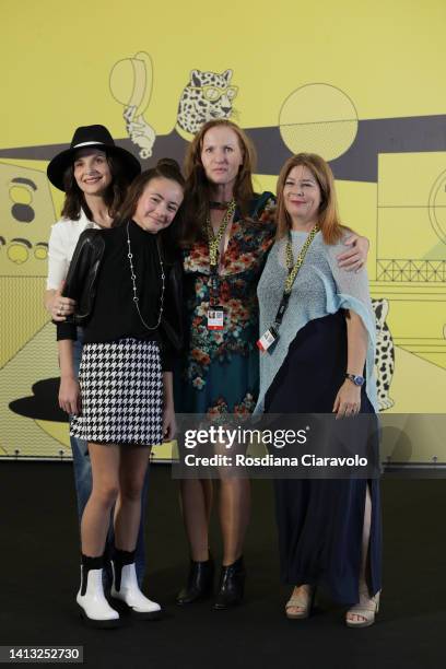 Juliette Binoche, Hala Finley, director Anna Gutto and Claudia Bluemhuber attend the 75th Locarno Film Festival photocall on August 06, 2022 in...
