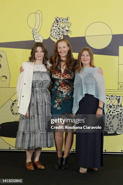 Georgia Bayliff, director Anna Gutto and Claudia Bluemhuber attend the 75th Locarno Film Festival photocall on August 06, 2022 in Locarno,...