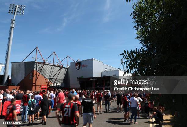 General view of the outside of the stadium as fans arrive prior to kick off of the Premier League match between AFC Bournemouth and Aston Villa at...