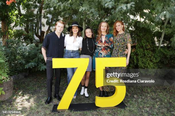 Cameron Monaghan, Juliette Binoche, Hala Finley, director Anna Gutto and Christiane Seidel attend the 75th Locarno Film Festival photocall on August...