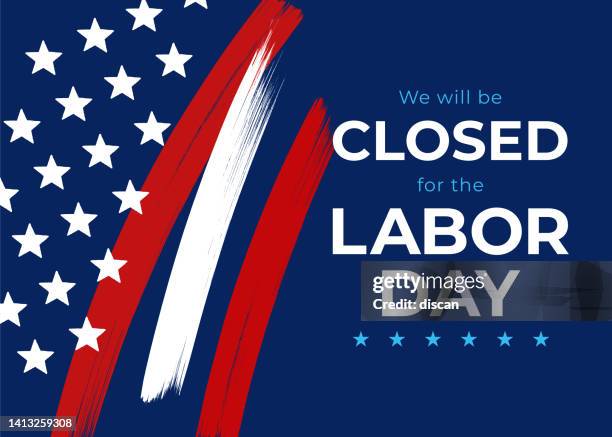 labor day card. we will be closed sign. vector illustration. - stroke month stock illustrations