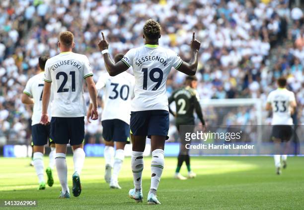 Ryan Sessegnon of Tottenham Hotspur celebrates scoring their side's first goal during the Premier League match between Tottenham Hotspur and...