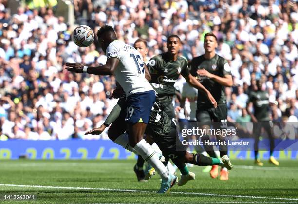 Ryan Sessegnon of Tottenham Hotspur scores their side's first goal whilst under pressure from Kyle Walker-Peters of Southampton during the Premier...