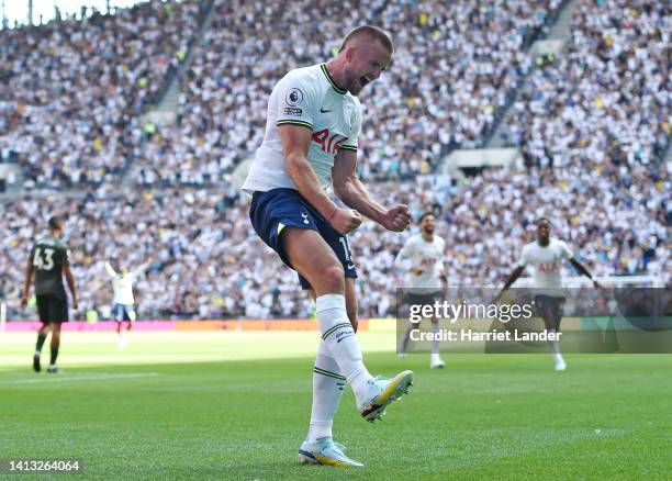 Eric Dier of Tottenham Hotspur celebrates scoring their side's second goal during the Premier League match between Tottenham Hotspur and Southampton...