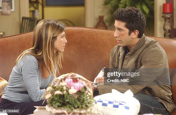 The One Where Emma Cries" -- Episode 2 -- Aired 10/3/2002-- Pictured: Jennifer Aniston as Rachel Green, David Schwimmer as Dr. Ross Geller -- Photo...