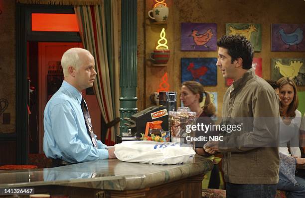 The One Where Emma Cries" -- Episode 2 -- Aired 10/3/2002-- Pictured: James Michael Tyler as Gunther, David Schwimmer as Ross Geller -- Photo by:...