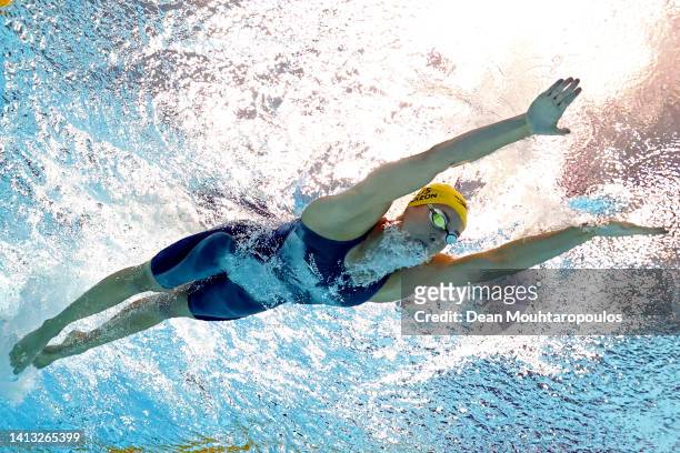 Emma McKeon of Team Australia competes in the Women's 4 x 100m Medley Relay Final on day six of the Birmingham 2022 Commonwealth Games at Sandwell...