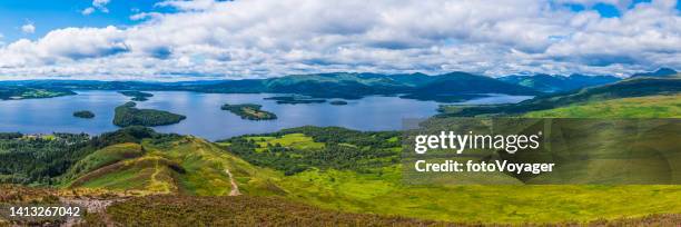 scotland panoramic view over loch lomond west highland way highlands - silentfoto heather stock pictures, royalty-free photos & images