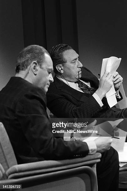 Sadat's Visit to Israel: Henry Kissinger & Edwin Newman Discussion" -- Aired 1977 -- Pictured: NBC News' Edwin Newman, former U.S. Secretary of State...