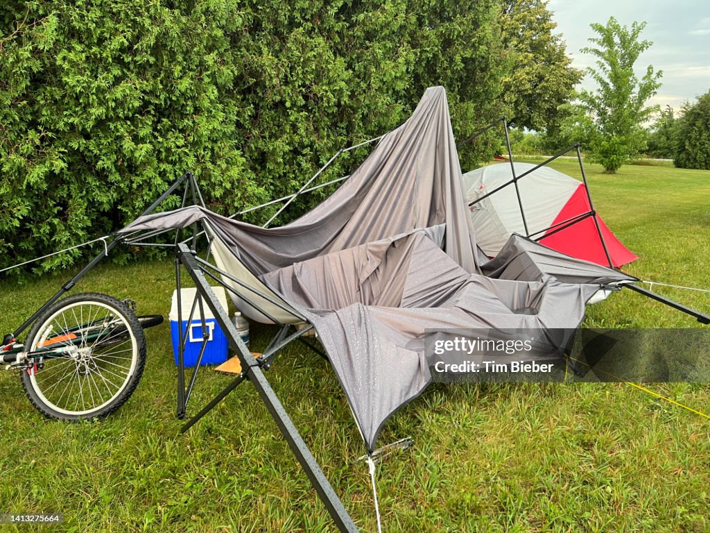 Collapsed tent after a storm