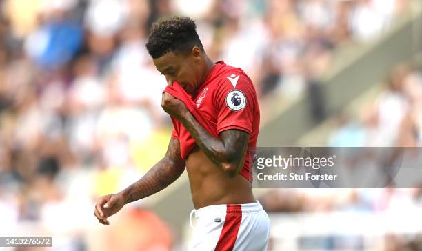 Nottingham Forest player Jesse Lingard reacts dejectedly during the Premier League match between Newcastle United and Nottingham Forest at St. James...