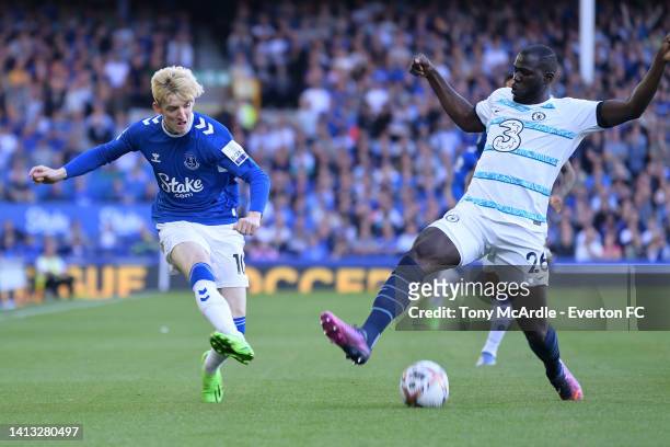 Anthony Gordon of Everton during the Premier League match between Everton and Chelsea at Goodison Park on August 06, 2022 in Liverpool, England.