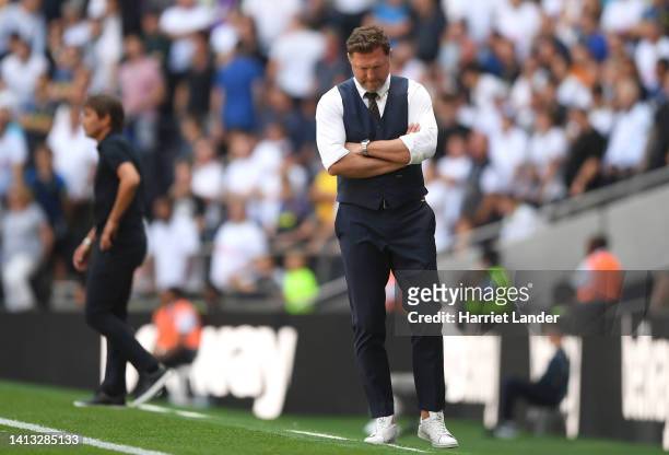 Ralph Hasenhuettl, Manager of Southampton reacts during the Premier League match between Tottenham Hotspur and Southampton FC at Tottenham Hotspur...
