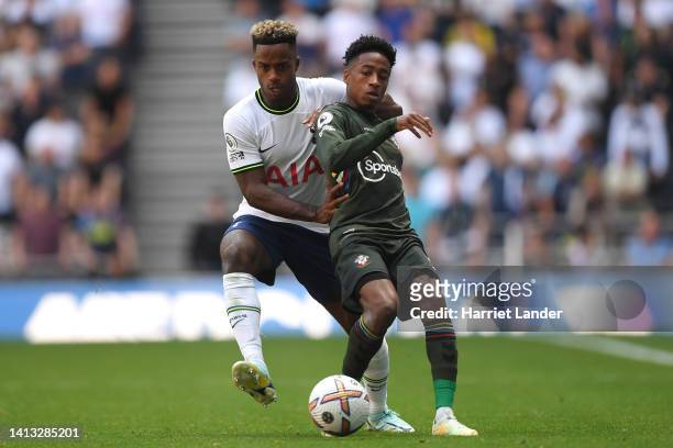 Kyle Walker-Peters of Southampton battles for possession with Ryan Sessegnon of Tottenham Hotspur during the Premier League match between Tottenham...