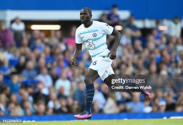 Kalidou Koulibaly of Chelsea looks on during the Premier League match between Everton FC and Chelsea FC at Goodison Park on August 06, 2022 in...