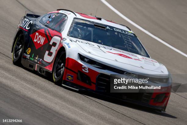 Austin Dillon, driver of the Dow MobilityScience Chevrolet, drives during practice for the NASCAR Cup Series FireKeepers Casino 400 at Michigan...