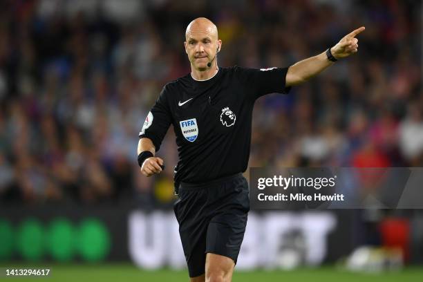 Referee Anthony Taylor in action during the Premier League match between Crystal Palace and Arsenal FC at Selhurst Park on August 05, 2022 in London,...
