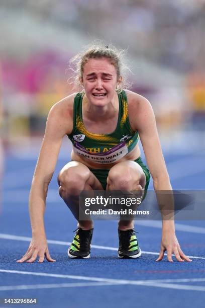 Bronze medalist Zeney van der Walt of Team South Africa reacts following the Women's 400m Hurdles Final on day nine of the Birmingham 2022...