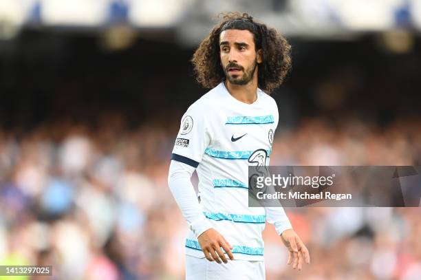 Marc Cucurella of Chelsea looks on after the final whistle of the Premier League match between Everton FC and Chelsea FC at Goodison Park on August...