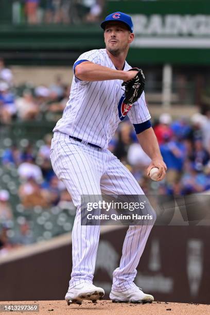 Starting pitcher Drew Smyly of the Chicago Cubs delivers the baseball in the first inning against the Miami Marlins at Wrigley Field on August 06,...