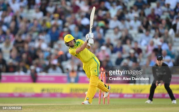 Meg Lanning of Team Australia is bowled by Lea Tahuhu of Team New Zealand during the Cricket T20 - Semi-Final match between Team Australia and Team...