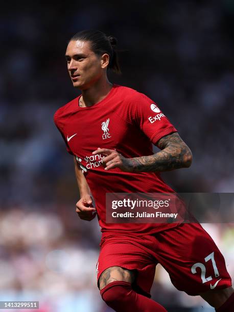 Darwin Nunez of Liverpool during the Premier League match between Fulham FC and Liverpool FC at Craven Cottage on August 06, 2022 in London, England.