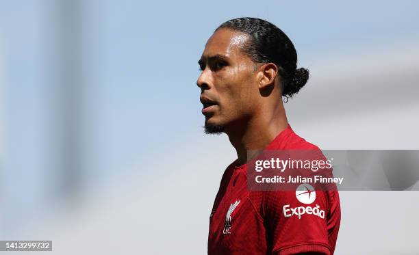 Virgil van Dijk of Liverpool during the Premier League match between Fulham FC and Liverpool FC at Craven Cottage on August 06, 2022 in London,...