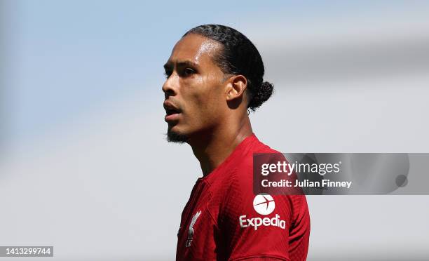 Virgil van Dijk of Liverpool during the Premier League match between Fulham FC and Liverpool FC at Craven Cottage on August 06, 2022 in London,...