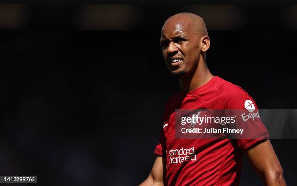 Fabinho of Liverpool during the Premier League match between Fulham FC and Liverpool FC at Craven Cottage on August 06, 2022 in London, England.