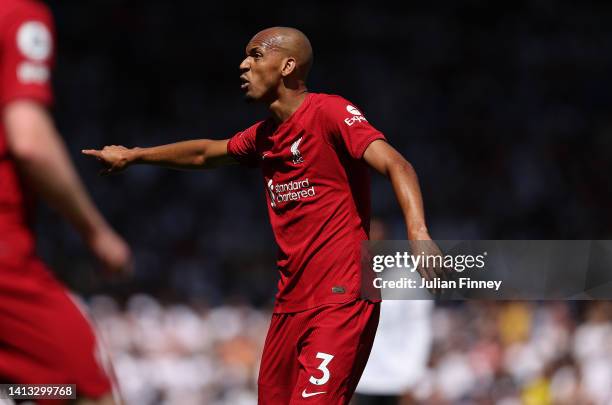 Fabinho of Liverpool during the Premier League match between Fulham FC and Liverpool FC at Craven Cottage on August 06, 2022 in London, England.