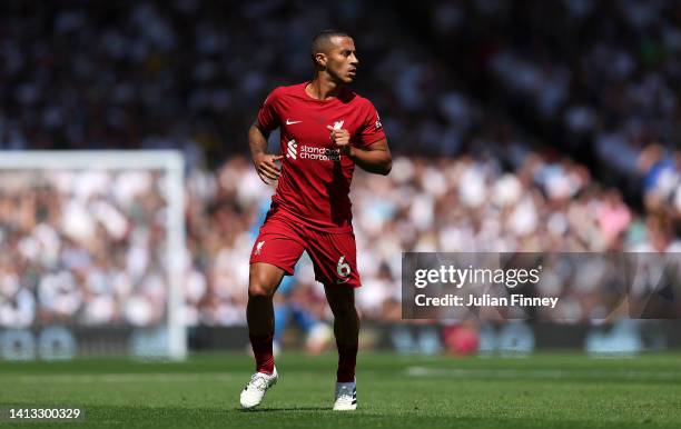 Thiago Alcantara of Liverpool during the Premier League match between Fulham FC and Liverpool FC at Craven Cottage on August 06, 2022 in London,...