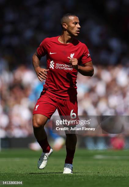 Thiago Alcantara of Liverpool during the Premier League match between Fulham FC and Liverpool FC at Craven Cottage on August 06, 2022 in London,...