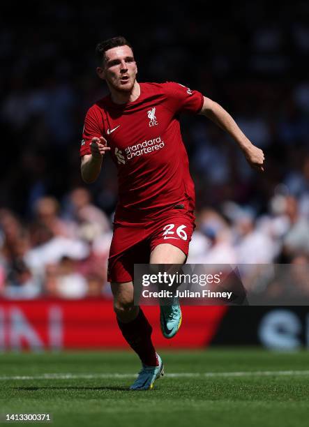 Andrew Robertson of Liverpool during the Premier League match between Fulham FC and Liverpool FC at Craven Cottage on August 06, 2022 in London,...