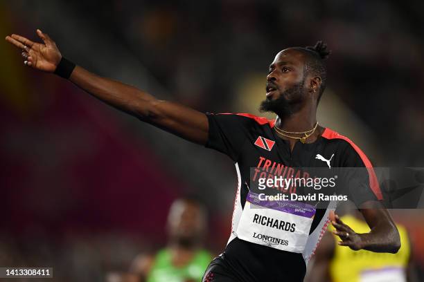 Jereem Richards of Team Trinidad and Tobago celebrates after winning the gold medal in the Men's 200m Final on day nine of the Birmingham 2022...