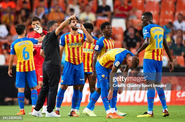 Gennaro Gattuso, Manager of Valencia CF talks to his players in the cooling break during the 50th Edition of Trofeu Taronja match between Valencia CF...