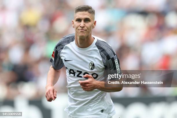 Roland Sallai of Freiburg looks on during the Bundesliga match between FC Augsburg and Sport-Club Freiburg at WWK-Arena on August 06, 2022 in...