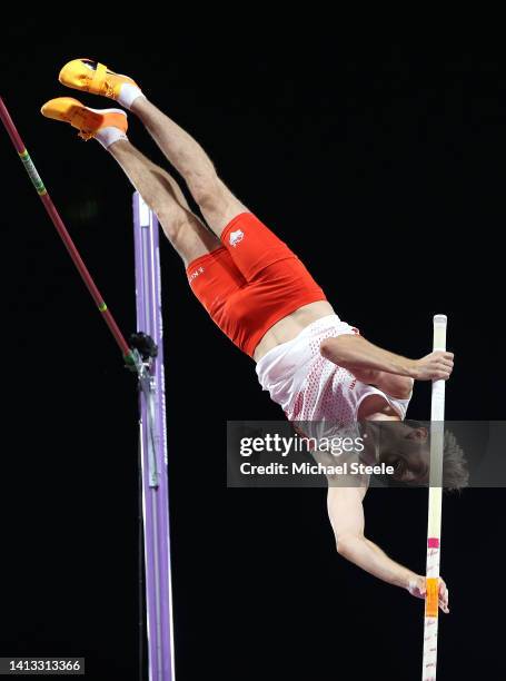 Harry Coppell of Team England competes during the Men's Pole Vault Final on day nine of the Birmingham 2022 Commonwealth Games at Alexander Stadium...