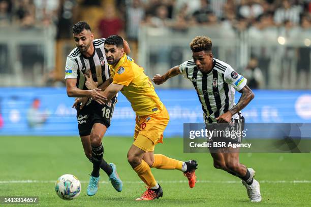 Rachid Ghezzal of Besiktas, Ali Karimi of Kayserispor, Gedson Fernandes of Besiktas during the Turkish Super Lig match between Besiktas and...