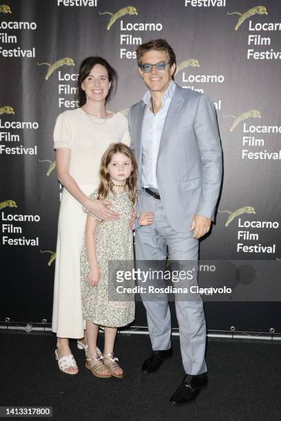 Lauren Schuker, Roxy Blum and Jason Blum attend the 75th Locarno Film Festival red carpet on August 06, 2022 in Locarno, Switzerland.