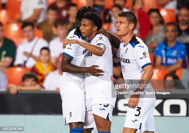 Ederson Dos Santos of Atalanta BC celebrates after scoring their side's first goal with his teammates during the 50th Edition of Trofeu Taronja match...