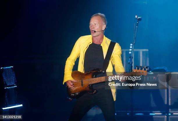 British rock singer Sting during his concert at Castrelos Park in Vigo, on August 6 in Vigo, Pontevedra, Galicia, Spain. The winner of 17 Grammy...