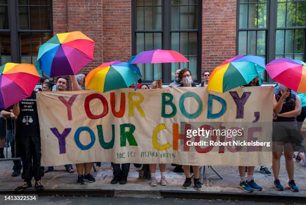 Pro-abortion rights protesters demonstrate outside the Planned Parenthood clinic and office in downtown Manhattan on August 6, 2022 in New York City....