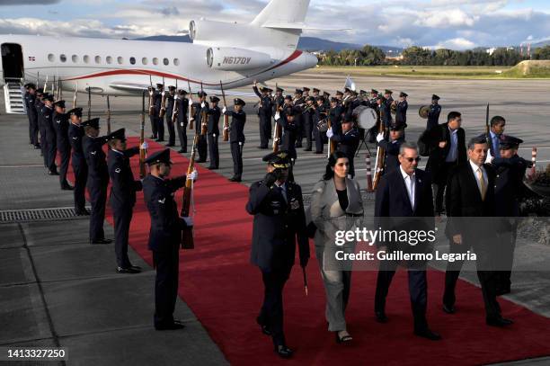 President of Dominican Republic Luis Abinader and daughter Esther Abinader receive military honors as they are welcomed by Colombian vice-chancellor...